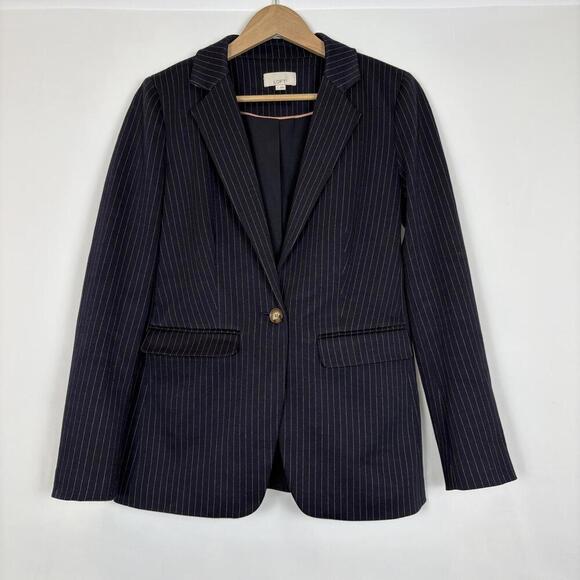 LOFT Sz: 2 Navy Blue Pinstripe Soft Stretch Relaxed Academic Professional Blazer - Picture 1 of 7